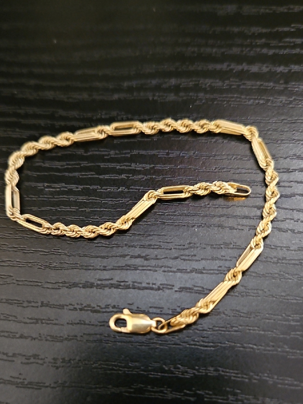 Gold 14k Rope & Bar Link Bracelet 8 Inch
